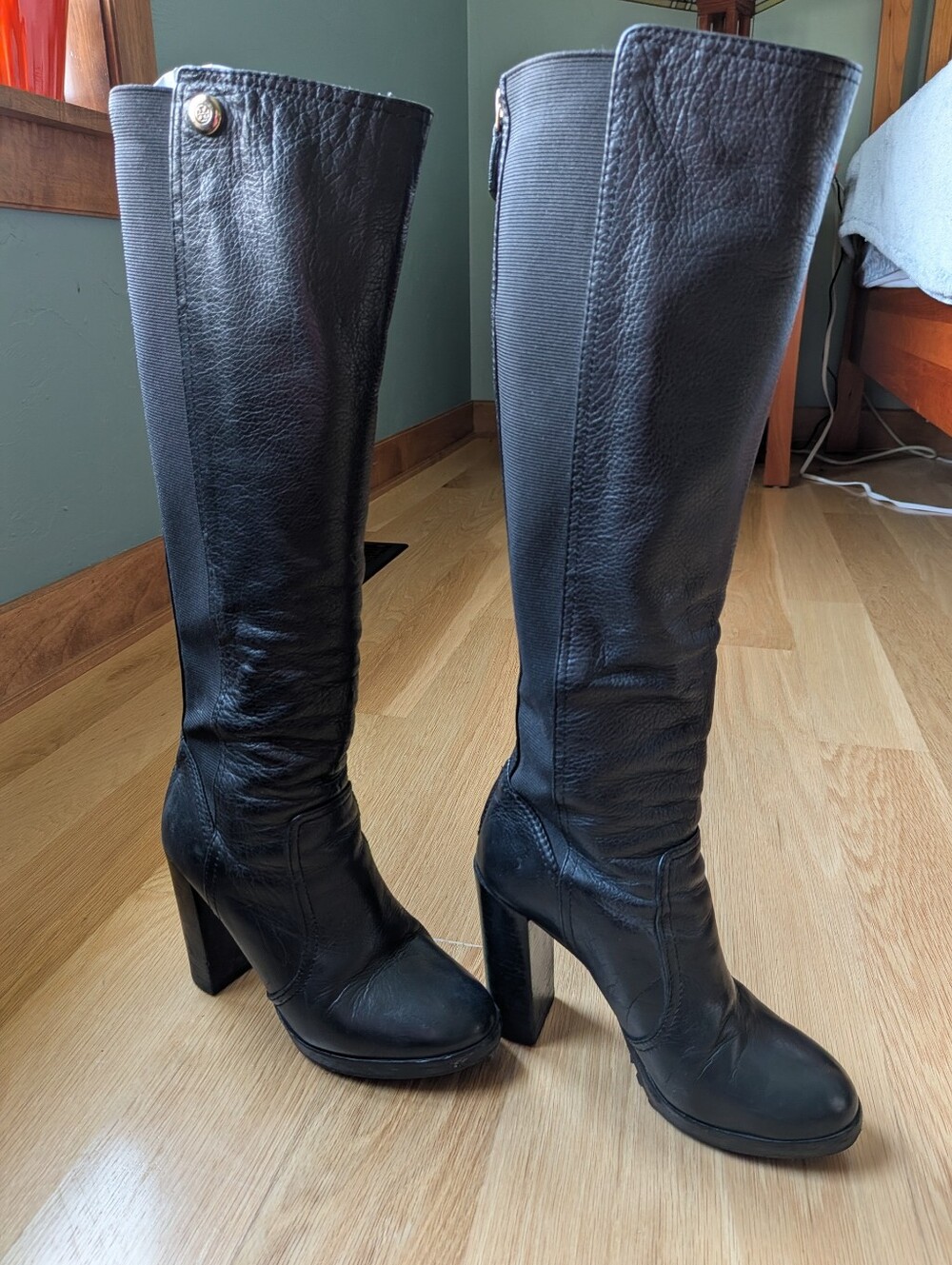 Tory Burch Black Knee-High Leather  Boots